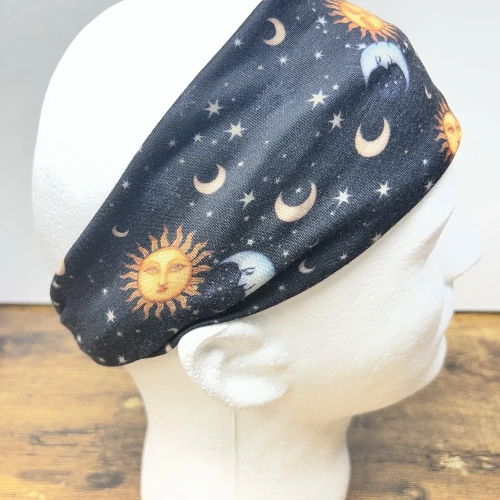 Celestial Sun Moon Headband Y2K‎ Astrology Boho Stretch Hair Band Stars Gold
